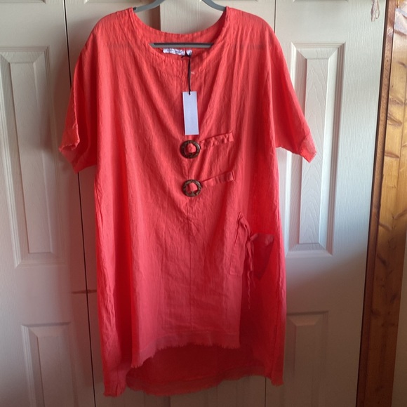 Cristina Vergani NWT Scoop neck 2-Button Cotton/Linen Blend Dress Size Medium - Picture 7 of 14